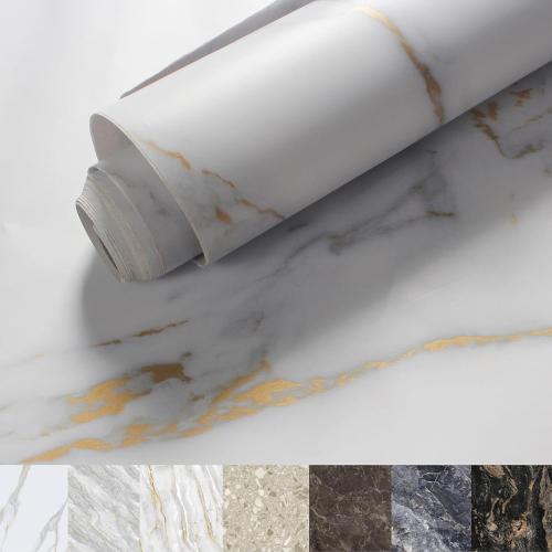 Marble Contact Paper for Countertops Cover - 24x197 Matte White Gold Peel and Stick Wallpaper - Removable Self Adhesive Thick Granite Vinyl Film Roll