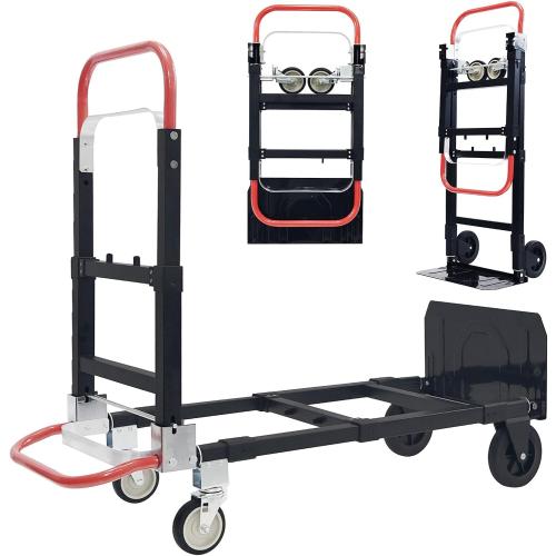 3 in 1 Convertible Hand Truck, Folding Hand Dolly Cart with Retractable Handle, 600LBS Heavy Duty Aluminum Hand Truck Dolly for Luggage, Shopping, Home, Office Moving