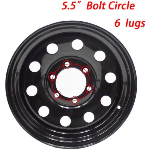Black 16x6 Trailer Rim Wheel 6 Lug Holes On 5.5 6x5.5 16 inch 16 X 6 X 5.5 Bolt Circle Steel Equipment Trailer Rim Wheel