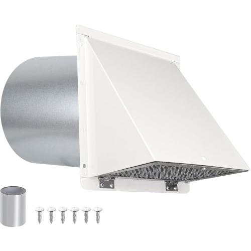 8 Inch Hooded Wall Vent with Screen and Damper,Outdoor Wall Exhaust Vent Cover Cap for Kitchen Range Hood Dryer Duct Ventilation &Exterior Air Exhaust Applications,Galvanized Steel,White