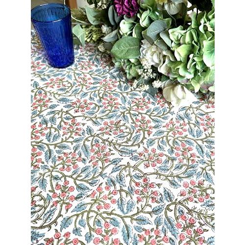 ATOSII Cotton Blockprint Round Tablecloth, Kalina, 90 Inches