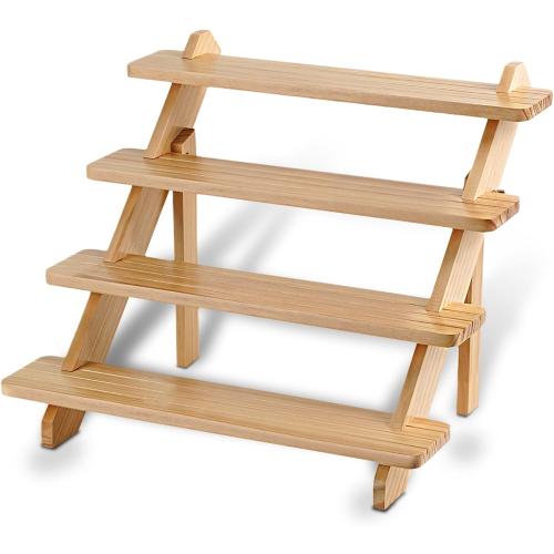 4-Tier Wooden Display Riser, Wooden Cupcake Stand Tiered Countertop Display Shelf for Retail Display, Rustic Tiered for Tabletop Shows and Home Cupcake Display Stand Using
