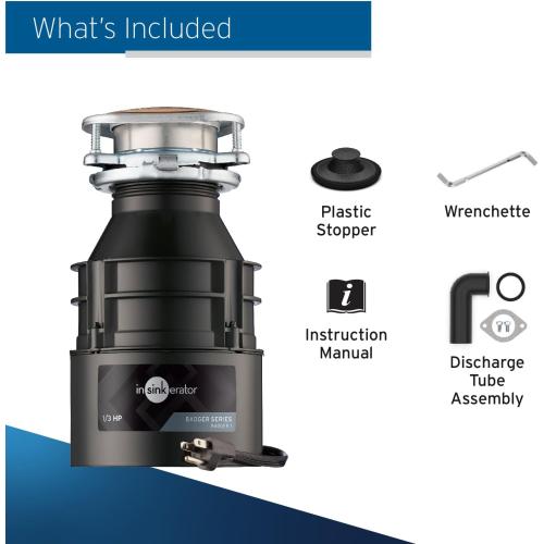 InSinkErator Garbage Disposal with Power Cord, Badger 1, Standard Series, 1/3 HP Continuous Feed, Black