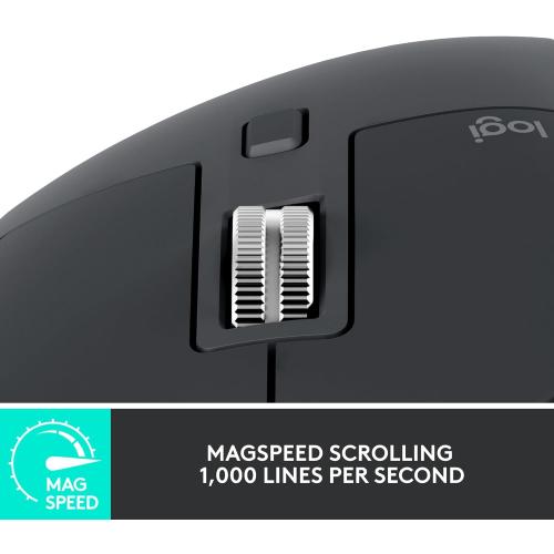 Black Logitech MX Master 3S Wireless Mouse Standard Edition with Logi Bolt USB Receiver, Ultra-fast Scrolling, Ergo, 8K DPI, Track on Glass, Quiet Clicks, USB-C, Bluetooth, Windows, Linux, Chrome - Graphite