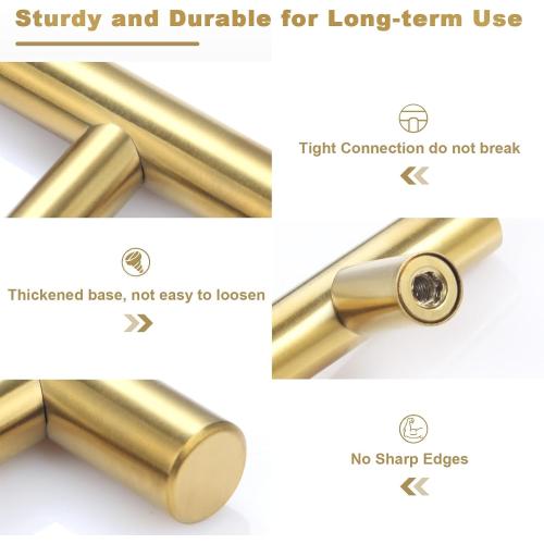 30 Pack Brushed Brass Cabinet Handles Gold 3 Inch Hole Center Cabinet Pulls Stainless Steel Drawer Handles Kitchen Cabinet Hardware Pulls for Cabinets and Drawers - 5 Length, 3 Hole Center