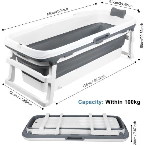 USED NEEDS CLEANING HAS A DENT ELDERFLOWER AND BERRIES 59 inch Foldable Bathtub, Large Collapsible Tub, Freestanding Surround Collapsible Bathtubs, Effortless Folding Bathtub with Massage Board, Thermometer & Thermal Cover, Portable Bathtubs for Adults