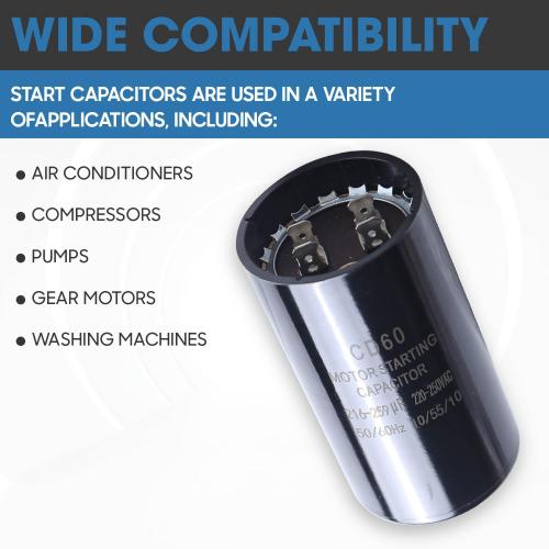 Seentech 216-259 uf/MFD 220-250 VAC ±20% CD60 Round Motor Start Capacitor 50/60 Hz AC Electric Motor Universal Fit for AC Motor Run or Fan Start and Cool or Heat Pump Air Conditioner