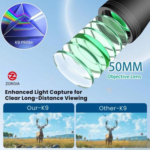 ZORIVA 10x50 Professional High-Power Binoculars for Adults   HD Vision with 50mm Objective Lens, K9 Prism, Durable Design for Bird Watching, Hunting, Stargazing, Sports & Outdoor Adventures