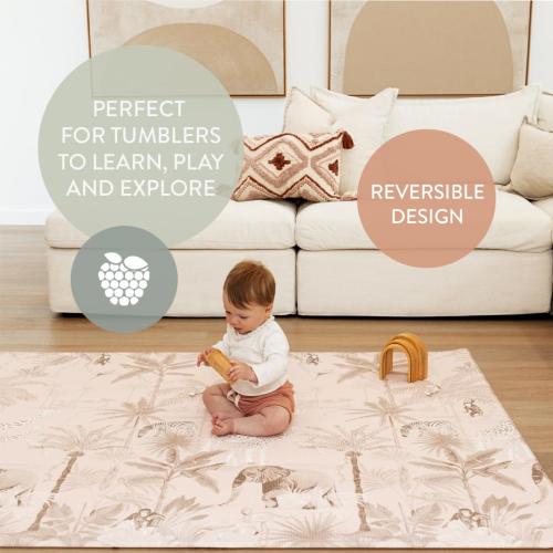 Baby Play Mat for Infants | One-Piece Reversible Foam Floor Mat | Large | Eco-Friendly | Extra Soft | Thick | Non-Toxic | Toddlers | Kids (Boho Desert/Pink Aminal Jungle, Large)