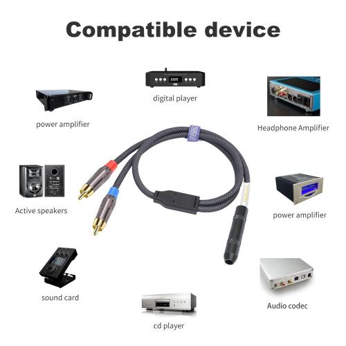 Male RCA to 1/4 Female Stereo Audio Splitter Cable;6.35mm Female to 2 RCA Male Audio Cable-1Feet