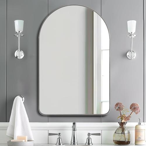 ANDY STAR Chrome Mirror, 22 x 35 Inch Arch Mirror in Stainless Steel Metal Frame, Chrome Arched Bathroom Mirror, Arch Top Rounded Corner 1 Inch Deep Set Design Wall Mount Hangs Vertical