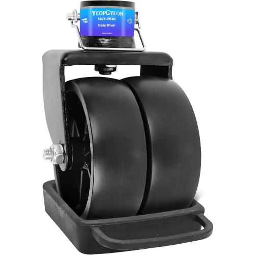 Trailer Jack Wheel with Chock - 6 Dual Caster with Double Wheel Chock Capacity 2000lbs fits Any Jack Better Soft Ground Roll Trailer Parts(Black)