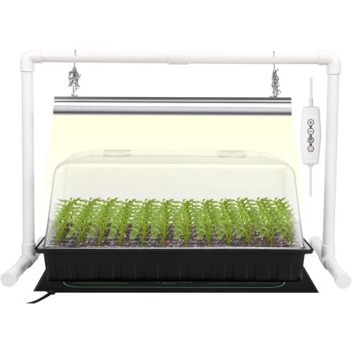 SOLIGT 1020 Size Seed Starter Kit with Grow Light and Heat Mat – 7 Humidity Dome, 6x12 Cell Seed Starter Tray, Bright-Adjustable with 8/12/18H Timer & Stand for Seed Starting & Seedling Propagation