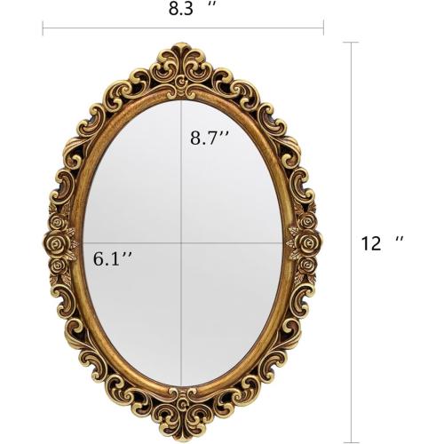 OIGUMR Oval Small Wall Mirror Mirror Vintage Hanging Mirrors for Bedroom Living-Room Dresser Decor (Gold, Frame Size：12 x 8.3 inch)