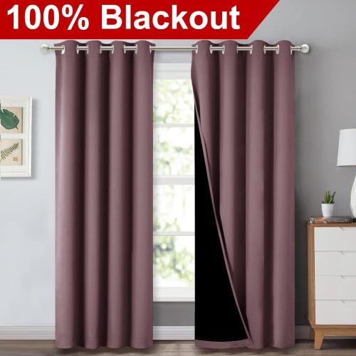 Dry Rose 84 NICETOWN 100% Blackout Curtains 84 inches Long, Pair of Energy Smart & Noise Blocking Out Drapes for Baby Room Window, Thermal Insulated Guest Room Lined Window Dressing(Dry Rose, 52 inches Wide)