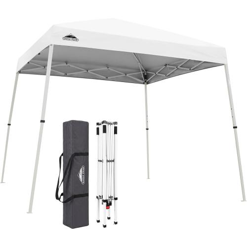EAGLE PEAK 10x10 Slant Leg Pop-up Canopy Tent Easy One Person Setup Instant Outdoor Beach Canopy Folding Portable Sports Shelter 10x10 Base 8x8 Top (White)