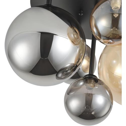 Aiwen 18 5-Light Black Semi Flush Mount Ceiling Light, Mid-Century Modern | Flush Mount Chandelier with Globe Glass Shade, Farmhouse Ceiling Light Fixture, Cluster Chandelier for Bedroom, Dining Room