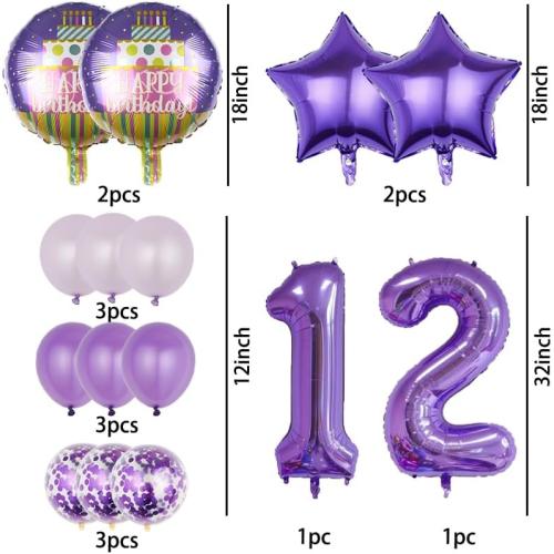 12th Birthday Decorations Party Supplies,15 Pcs 40inch Number 12 Purple Balloons set,12th Foil Mylar Balloons Latex Balloon Decoration,12th Party Balloons,12th Anniversary Party Decorations