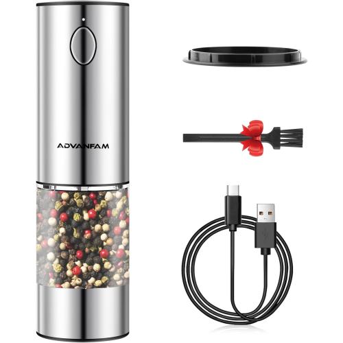 Upgraded Larger Capacity Electric Salt Pepper Grinder Stainless Steel Pepper Grinder with LED Light, Rechargeable Automatic Salt or Pepper Mill Features Adjustable Coarseness