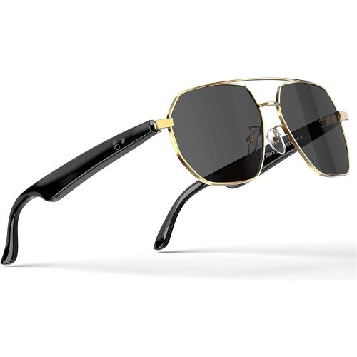 AI Smart Glasses with Chat GPT, AI Translation Glasses with 164 Language, Classic Aviator Sunglasses with Voice Assistant/AI Calling, IP65 Waterproof, Multifunctional Smart Glasses for Men Women