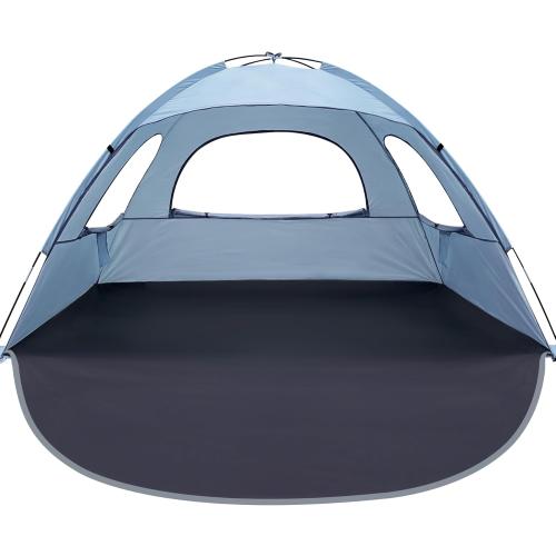 WhiteFang Beach Tent Anti-UV Portable Sun Shade Shelter for 3/4/6/8 Person, Extendable Floor with 3 Ventilating Mesh Windows Plus Carrying Bag, Stakes and Guy Lines