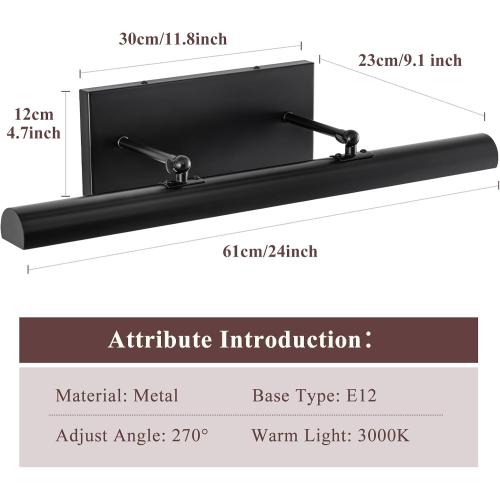 BELS Picture Lights for Wall Hardwired, 24 Black Wall Lights for Pictures,3-Light 2700k,Non-Dimmable, 270° Adjustable Swing Arm, Hardwired Wall Light for Artwork Poster Portrait Library Display