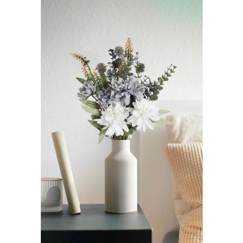 White and Grey Artificial Fake Flowers Bouquet White Grey Silk Flower for Craft Arrangements Wedding Bouquets Faux Flowers for Vase for Kitchen Garden Home Party Table Décor (White Grey)