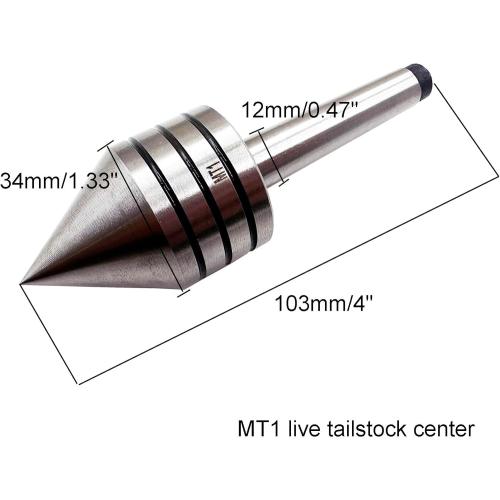 Wood Lathe Accessories MT1 Heavy Duty Live Tailstock Center Woodworking Wood Lathe Ball Bearing Rotary 60 Degree Point (MT1)