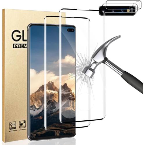 [2 2 Pack] Galaxy S10 Plus Screen Protector and Camera Lens Protector, Fingerprint Unlock, 9H Hardness Tempered Glass, Anti-Scratch, Full Coverage Glass Film, Bubble-Free, for Galaxy S10 Plus 6.4 Inch