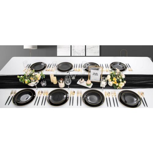Nervure 100 Pieces Black Plastic Plates - 7.5inch Black Dessert Plates - Disposable Gold Plastic Plate - Disposable Plate Ideal for Wedding & Father's Day & New Year