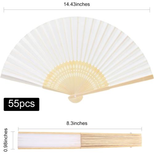 FEPITO 55 Pieces White Handheld Paper Fan Paper Folding Fans