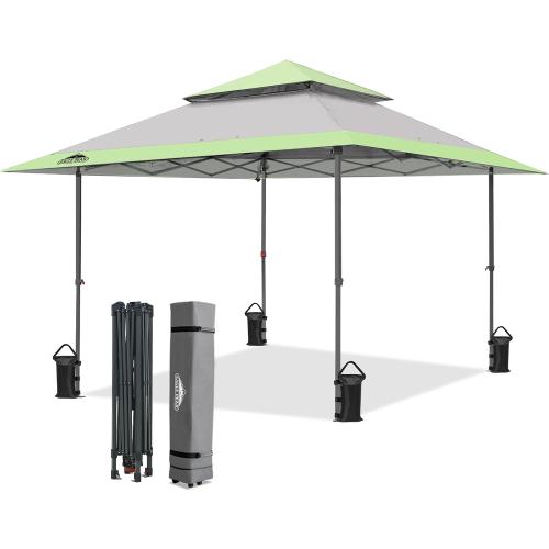 EAGLE PEAK 13x13 Pop Up Canopy Tent, Auto Extended Eaves, Gray | Easy Setup, Heavy Duty Outdoor Canopy Tent, Pop Up Gazebo for Backyard, Patio, Camping & Parties, Wheeled Carry Bag, UPF 50