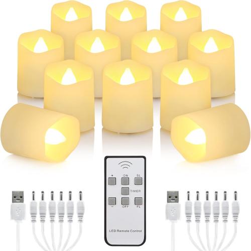 12 PCS Rechargeable Candles Flameless Tea Lights with Remote, USB LED Tealights with Timer Flickering Fake Candle, Votive Tea Light for Halloween, Holiday, Christmas, Party, Home Decorations