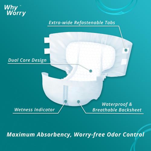 WhyWorry Adult Diapers with Tabs, Disposable Incontinence Briefs for Women & Men with Maximum Absorbency, Adult Briefs for Incontinence Overnight, Odor Control, Unisex, XLarge, 15 Count