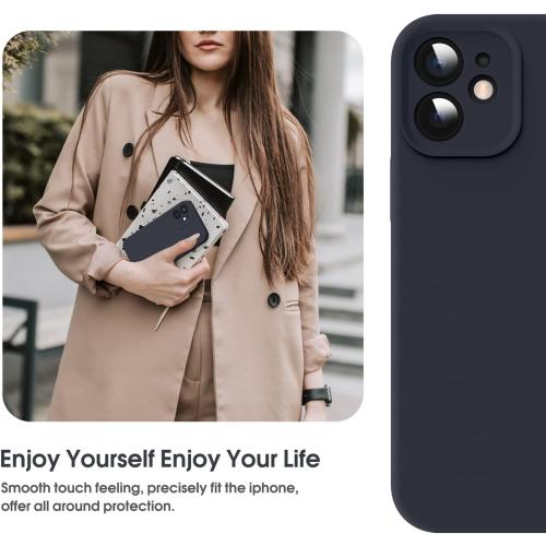 Supdeal Liquid Silicone Case for iPhone 12, [Camera Protection] [Anti Fingerprint] [Wireless Charging] 4 Layer Phone Case Protective Cover, Built-in Microfiber Case Cover, 6.1, Black