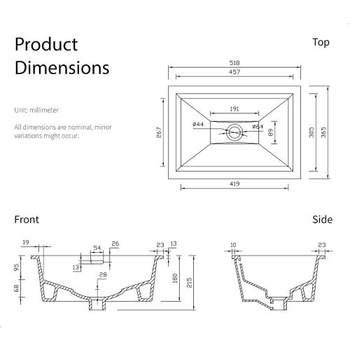 20.5 x 14.4 Self-rimming Bathroom Sink Undermount or Drop-in Ceramic Vanity Basin with Overflow (OB-15)