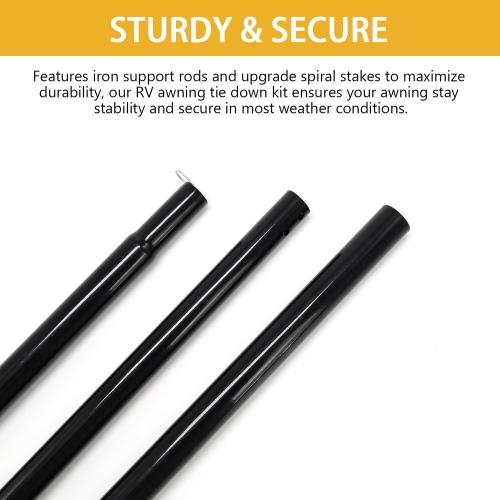 HUAALIUCHE RV Awning Tie Down Kit Pole with Yellow Strap, Awning Pole & Tie Down Kit Heavy Duty Campers,RV Awning Support Poles,Support System (Adjustable Length 78-114) - 2 Pack