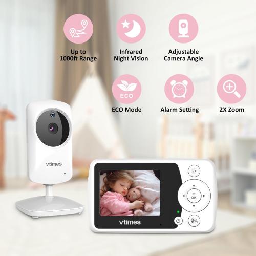 Baby Monitor with Camera and Audio, Video Baby Monitor No WiFi Night Vision 2.4 LCD Screen Portable Baby Camera Monitor Alarm Lullaby Temperature Sensor and 1000ft, Ideal for Baby/Elderly/Pet