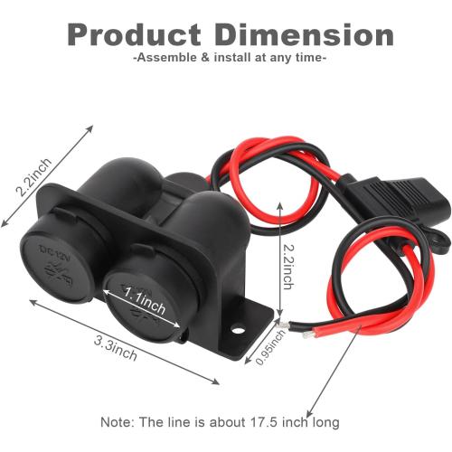 2PCS Cigarette Lighter Socket with Blade Fuse, 2-Socket Cigarette Lighter Splitter 12V Lighter Power Outlet Replacement Waterproof Plug for Car Marine Truck ATV RV