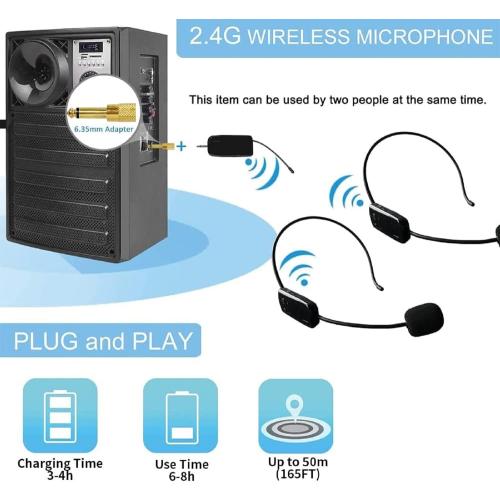 Wireless Microphone System for 2 People, 2.4G Dual Wireless Headset Mics Ideal for Speakers, Voice Amplifier, PA System, Teacher, Tour Guides, Fitness Instructor