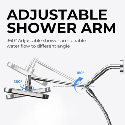 Chrome Rain Shower Head with Handheld Shower Head, 5 Spray Modes