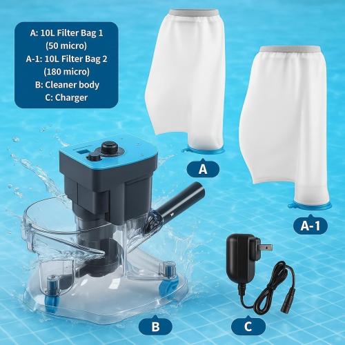 Cordless Pool Leaf Vacuum Cleaner with Dual Filter Bags for Above Ground & Inground Pools – Heavy Duty Swimming Pool Vacuum, 24GPM Strong Suction for Easy Leaf & Debris Removal