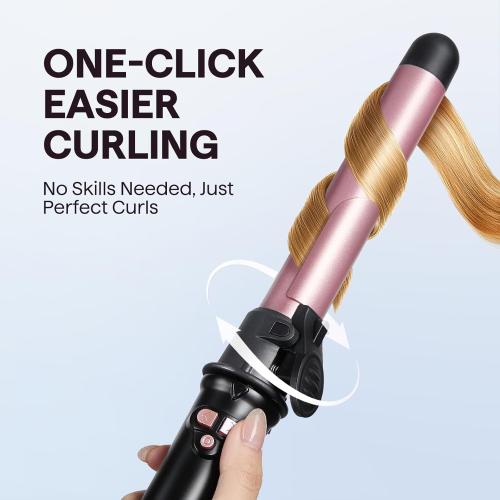 Wavytalk Rotating Curling Iron, Curl Cycle, 1 Inch Automatic Curling Wand for Long Hair, Get Effortless Beach Waves with Self Spinning Barrel up to 430°F with Home Button, Dual Voltage, Rose Gold