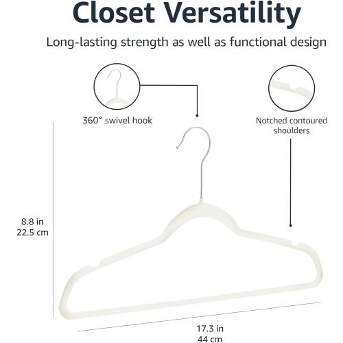 Amazon Basics Slim Velvet Non-Slip Space Saving Suit Clothes Hangers with Shoulder Notches for Closet Organization, Ivory/Silver, 50-Pack‼️light dirt‼️