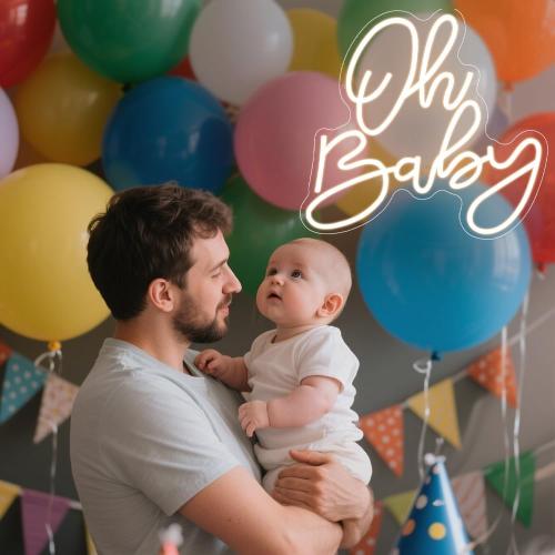 Oh Baby Neon Sign, Baby Shower LED Neon Light for Party Wall Decor Light Up Sign for Gender Reveal Birthday Party Decorations Warm White Dimmable USB Powered(14.2*12.9)