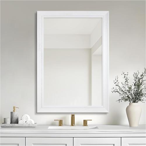 30 x 36 Rustic Wooden Framed Wall Mirror for Bathroom, White Wood Vanity Rectangle Mirror for Over Sink, Waterproof, Decor Bathroom, Living Room, Bedroom, Entryway, Horizontal/Vertical