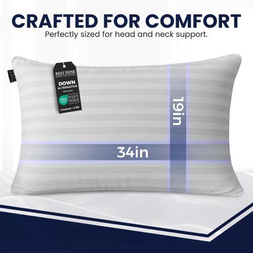 Bed Pillows for Sleeping, Set of 2 – Cooling, Hotel Quality with Soft Down Alternative Fill for Back, Stomach & Side Sleepers (King)