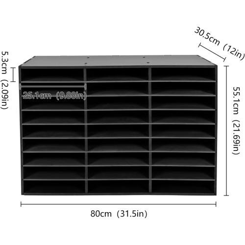 27 Organizer, Desktop File Sorter Mail Center Paper Storage Cabinet Classroom Mailbox for Files Documents Papers Magazines(White) (Black 27Slots 1)