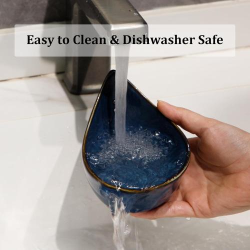 Herb Stripper Bowl, Ceramic Herb Peeling Bowl, Kitchen Herbs Leaf Stripping Tool, Pottery Herb Peeler for Kale, Thyme, Basil, Rosemary Stripper (Blue)