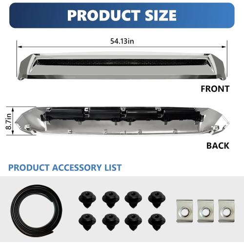 Front Upper Hood Bulge Molding Grille Trim Compatible with 2014-2021 Toyota Tundra Hood Scoop Grill Trim Hood Molding Replacement for 76180-0C030 (Chrome)